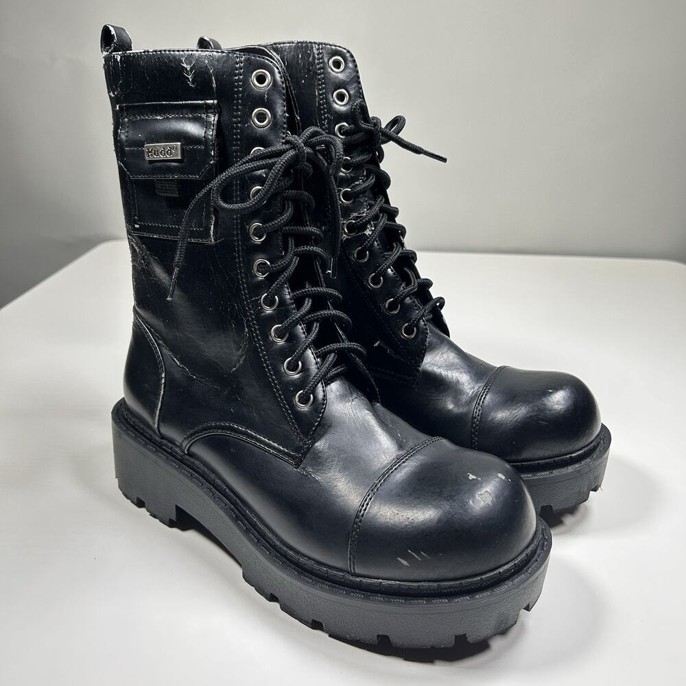 Mudd Patrol Combat Boots Womens 7.5M Black Cargo Pocket Goth Punk Y2K Grunge